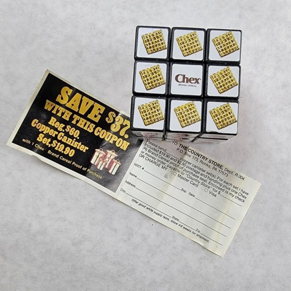 Vintage 1980s Chex Cereal Rubik's Cube Rubix Ralston Premium Promo with Box‎
